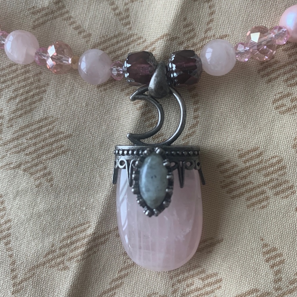 Rose quartz choker set with Swarovski crystal accents earrings not included